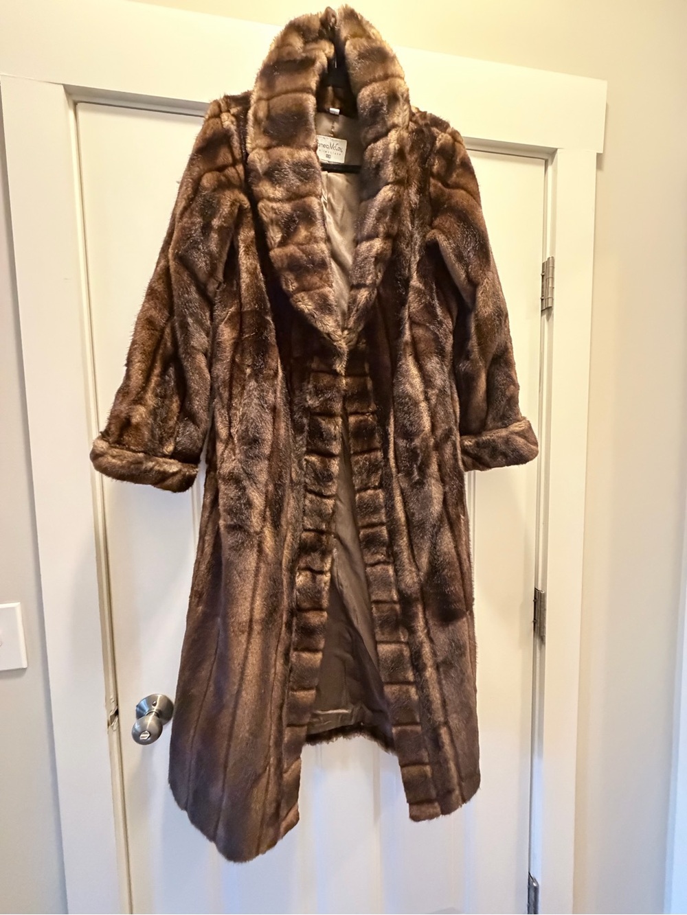 Pamela McCoy Brown Faux Sable Fur Long Coat